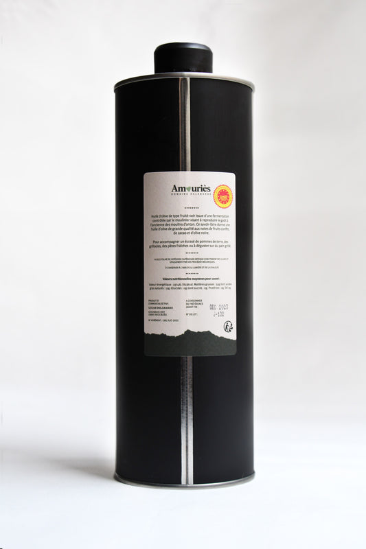 Bidon métal huile d'olive AOP Vallée des Baux-de-Provence olives maturées